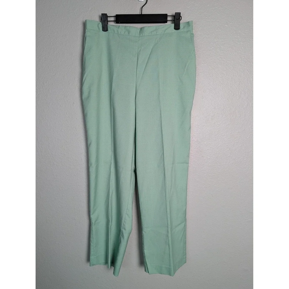 Alfred Dunner Dress Pants Womens‎ 14 Green Pull On Straight Leg Elastic Waist